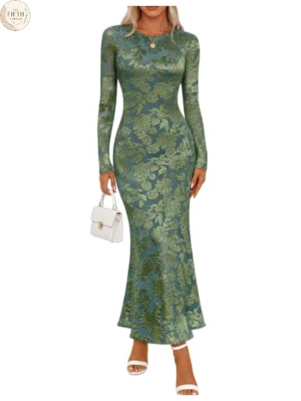 Womens Velvet Floral Maxi Dress Long Sleeve Bodycon Cocktail